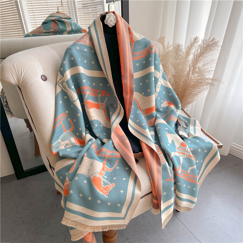 Cashmere Throw Blanket - Luxury Horse Print Thick Cashmere Blanket