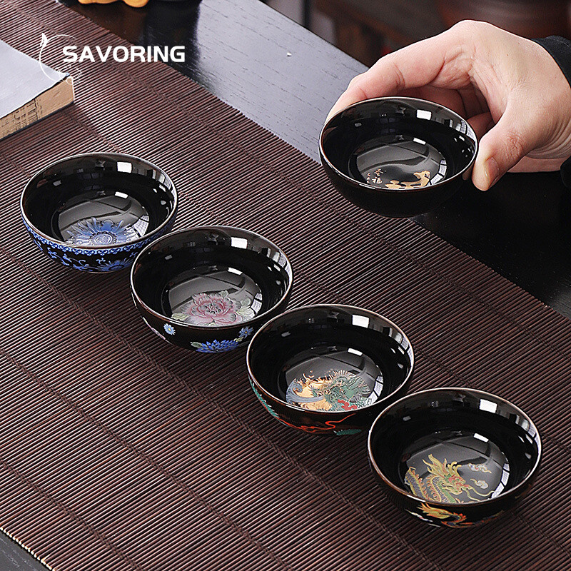 Handmade Ceramic Mug - 70ml Peony Dragon Phoenix Ceramic Teacups