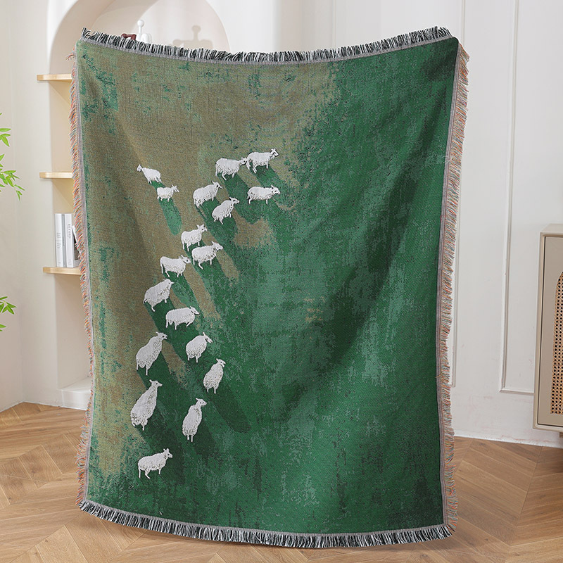 Cashmere Throw Blanket - Textile City Sheep Herd Green Meadow